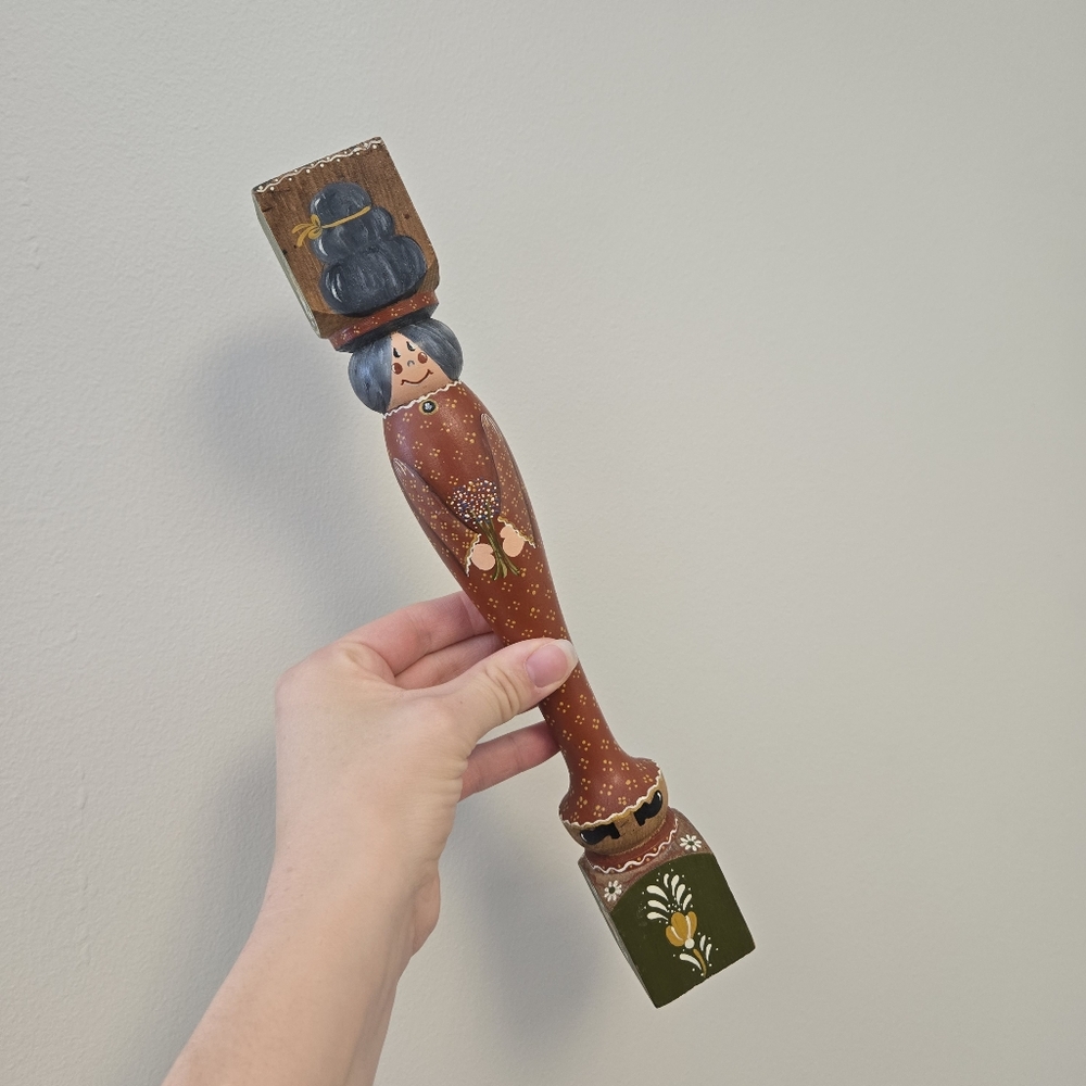 Handpainted Woman with Flowers on Wood Spindle Wall Art